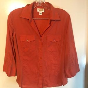 Talbots Coral colored 3/4 sleeve button up shirt